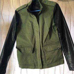 Army green and leather Vans jacket